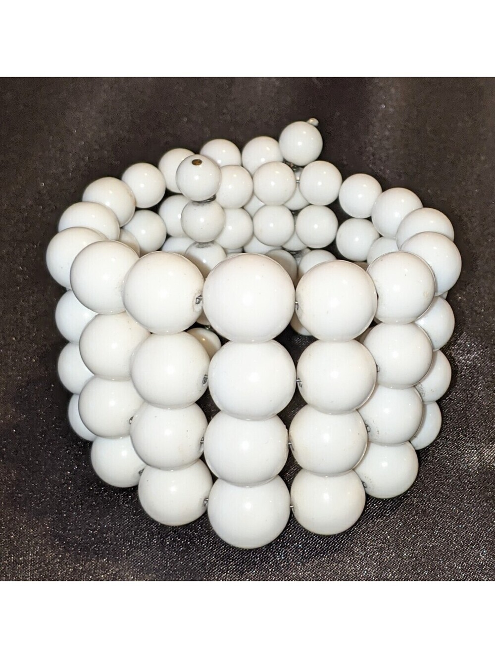 Vintage Mid-Century White Beaded Memory Wire Stretch Cuff Bracelet